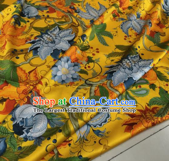 Asian Chinese Classical Pattern Yellow Brocade Satin Drapery Traditional Cheongsam Brocade Silk Fabric