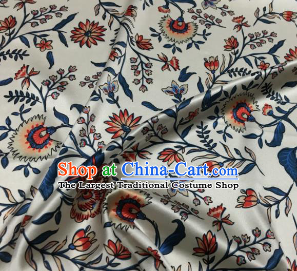 Asian Chinese Classical Daisy Pattern White Brocade Satin Drapery Traditional Cheongsam Brocade Silk Fabric