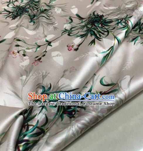 Asian Chinese Classical Orchid Pattern White Brocade Satin Drapery Traditional Cheongsam Brocade Silk Fabric