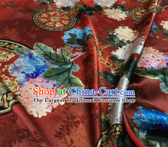 Asian Chinese Classical Kapok Pattern Purplish Red Brocade Satin Drapery Traditional Cheongsam Brocade Silk Fabric