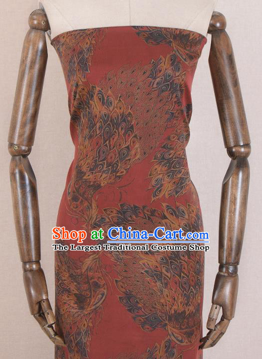 Asian Chinese Classical Peacock Tail Pattern Red Gambiered Guangdong Gauze Traditional Cheongsam Brocade Silk Fabric