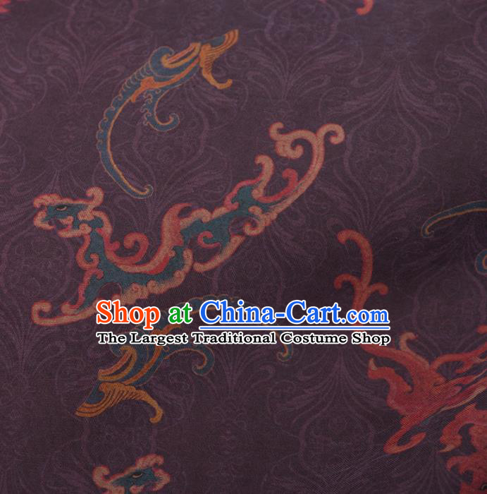Asian Chinese Classical Kui Dragon Pattern Purple Brocade Satin Drapery Traditional Cheongsam Brocade Silk Fabric
