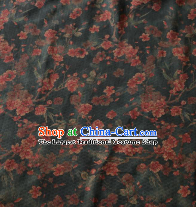 Asian Chinese Classical Plum Pattern Black Gambiered Guangdong Gauze Satin Drapery Brocade Traditional Cheongsam Brocade Silk Fabric