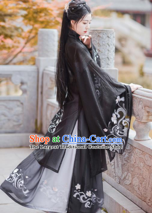 Chinese Ancient Ming Dynasty Princess Black Hanfu Dress Antique Traditional Court Historical Costume for Women