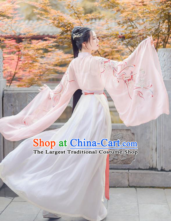 Chinese Ancient Jin Dynasty Princess Pink Hanfu Dress Antique Traditional Court Historical Costume for Women