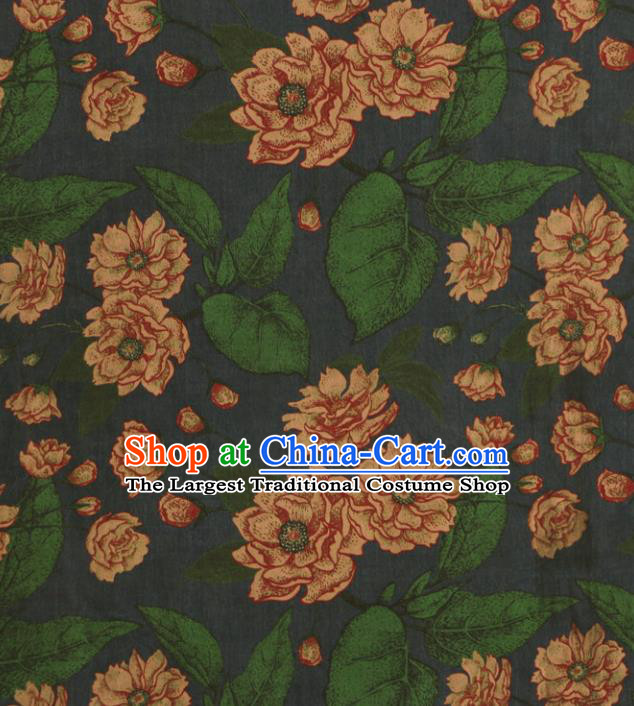 Asian Chinese Classical Lotus Pattern Navy Gambiered Guangdong Gauze Satin Drapery Brocade Traditional Cheongsam Brocade Silk Fabric