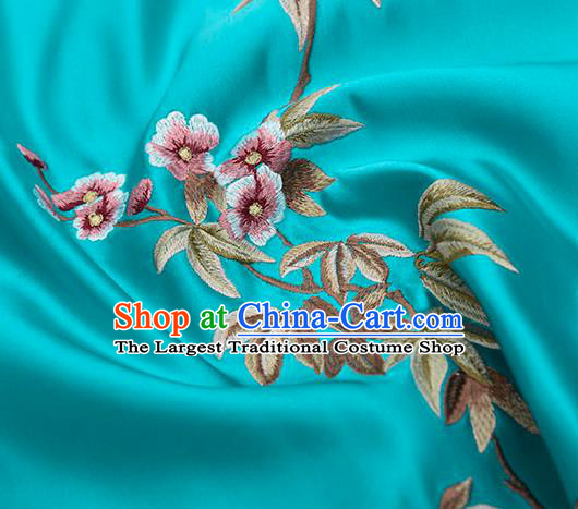 Asian Chinese Cheongsam Classical Embroidered Plum Pattern Blue Satin Drapery Brocade Traditional Brocade Silk Fabric