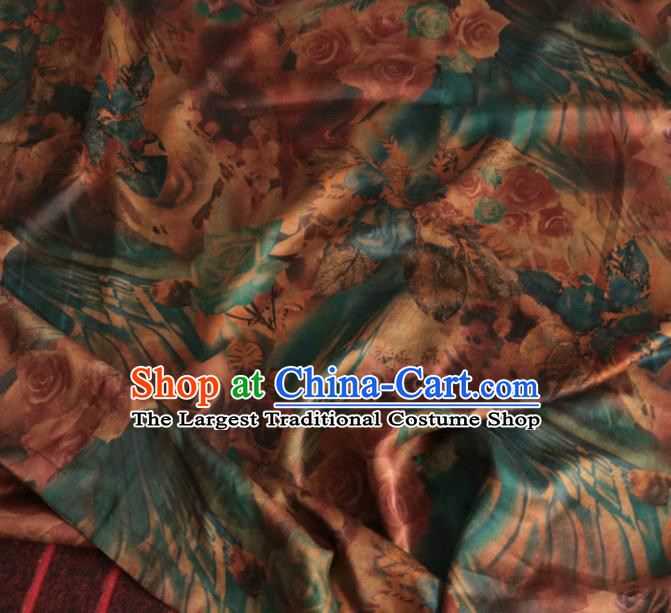 Asian Chinese Classical Roses Pattern Blue Gambiered Guangdong Gauze Satin Drapery Brocade Traditional Cheongsam Brocade Silk Fabric