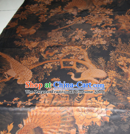 Chinese Traditional Cheongsam Classical Peacock Pattern Black Gambiered Guangdong Gauze Asian Satin Drapery Brocade Silk Fabric