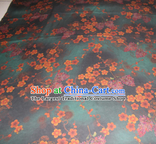 Chinese Traditional Cheongsam Classical Plum Pattern Deep Green Gambiered Guangdong Gauze Asian Satin Drapery Brocade Silk Fabric