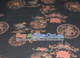 Chinese Traditional Cheongsam Classical Lucky Peony Pattern Black Gambiered Guangdong Gauze Asian Satin Drapery Brocade Silk Fabric