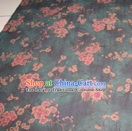 Chinese Traditional Cheongsam Classical Plum Pattern Atrovirens Gambiered Guangdong Gauze Asian Satin Drapery Brocade Silk Fabric