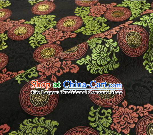 Japanese Traditional Kimono Classical Phoenix Pattern Black Brocade Damask Asian Japan Nishijin Satin Drapery Silk Fabric