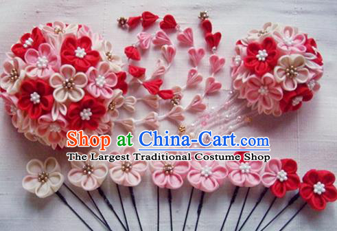 Asian Japan Traditional Geisha Sakura Ball Tassel Hair Claw Japanese Kimono Hair Accessories for Women