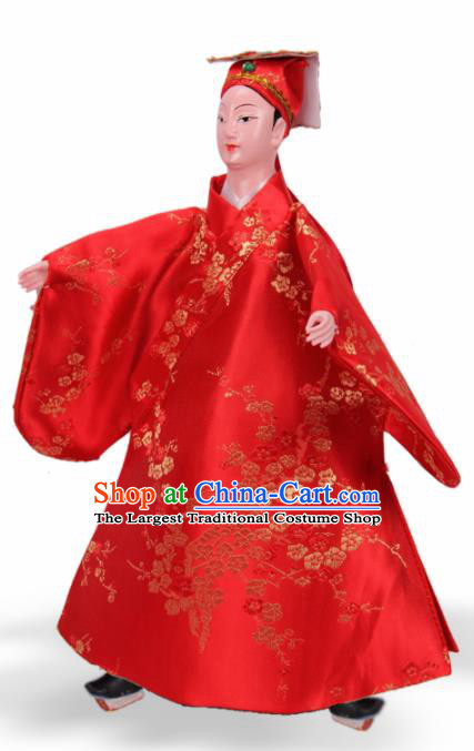 Traditional Chinese Handmade Red Robe Niche Puppet Marionette Puppets String Puppet Wooden Image Arts Collectibles
