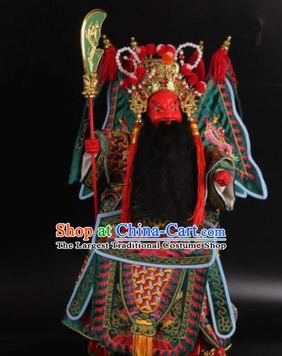 Traditional Chinese Green General Guan Yu Marionette Puppets Handmade Puppet String Puppet Wooden Image Arts Collectibles