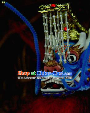 Traditional Chinese Handmade Blue Dragon Head Puppet Marionette Puppets String Puppet Wooden Image Arts Collectibles