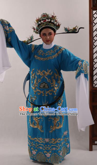 Traditional Chinese Huangmei Opera Niche Blue Robe Ancient Number One Scholar Embroidered Costume for Men