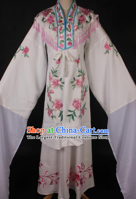 Traditional Chinese Shaoxing Opera Embroidered White Dress Ancient Peking Opera Diva Costume for Women