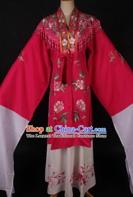 Traditional Chinese Shaoxing Opera Embroidered Rosy Dress Ancient Peking Opera Diva Costume for Women