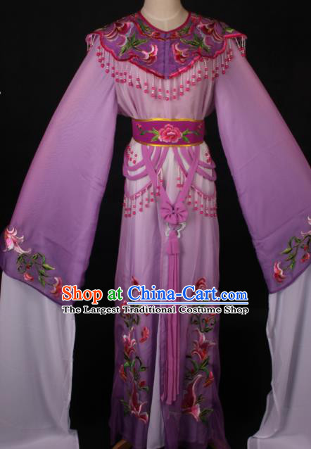 Traditional Chinese Shaoxing Opera Princess Embroidered Purple Dress Ancient Peking Opera Diva Costume for Women