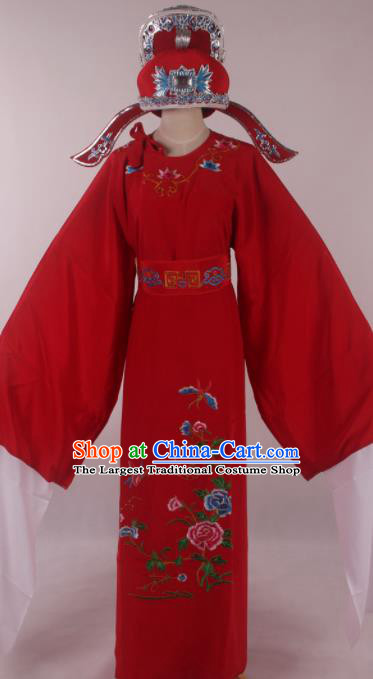 Traditional Chinese Shaoxing Opera Niche Embroidered Peony Red Robe Ancient Nobility Childe Costume for Men