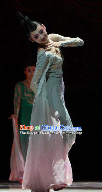 Traditional Chinese Classical Dance Tao Yao Costume Water Sleeve Dance Green Dress for Women