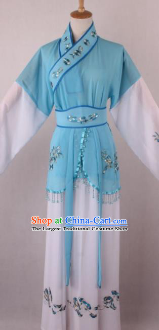 Professional Chinese Shaoxing Opera Servant Girl Blue Dress Ancient Traditional Peking Opera Maidservant Costume for Women