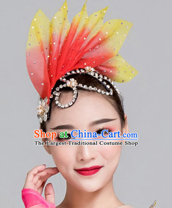 Traditional Chinese Folk Dance Red Leaf Hair Clasp Fan Dance Yanko Dance Headwear for Women