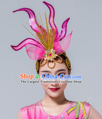 Traditional Chinese Yangko Dance Purple Lotus Hair Claw Folk Dance Fan Dance Headwear for Women