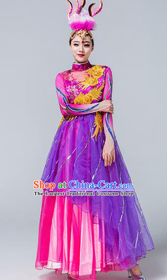 Traditional Chinese Spring Festival Gala Group Dance Purple Dress Stage Show Chorus Opening Dance Costume for Women