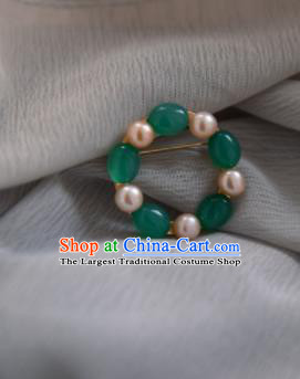 Chinese Ancient Cheongsam Green Beads Brooch Jewelry Accessories Traditional Hanfu Breastpin for Women