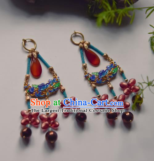 Chinese Ancient Princess Blueing Butterfly Ear Accessories Traditional Hanfu Earrings for Women
