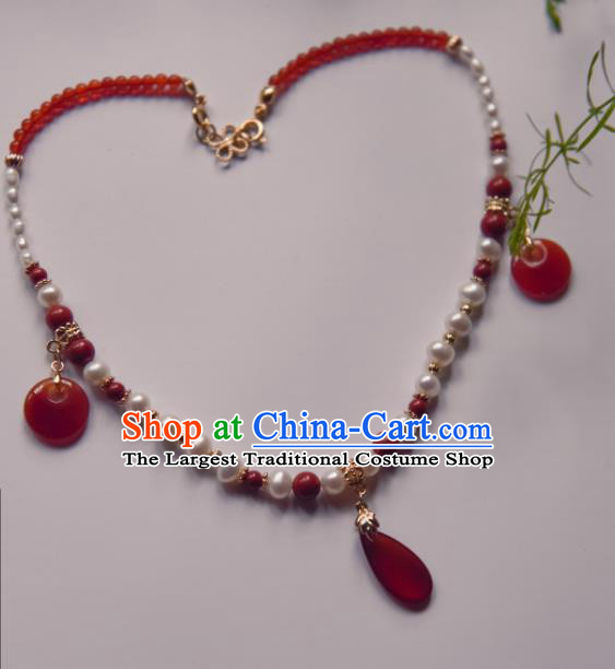 Chinese Ancient Princess Red Beads Jewelry Accessories Hanfu Tassel Necklace for Women