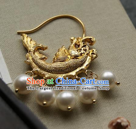 Chinese Ancient Court Golden Carp Earrings Traditional Princess Hanfu Jewelry Accessories for Women