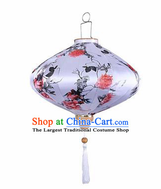 Chinese Traditional Silk Oval Hanging Lantern New Year Handmade Painting Peony Palace Lanterns