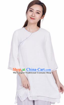 Chinese Traditional Martial Arts White Silk Blouse Tai Chi Competition Shirt Costume for Women