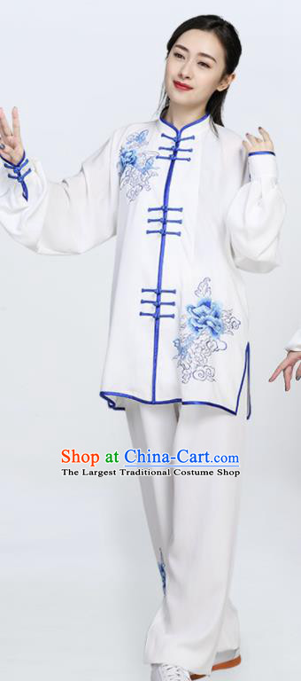 Chinese Traditional Tang Suit Blue Embroidered Clothing Martial Arts Tai Chi Competition Costume for Women