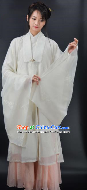 Chinese Traditional Ming Dynasty Young Mistress Replica Costumes Ancient Countess White Hanfu Dress for Women