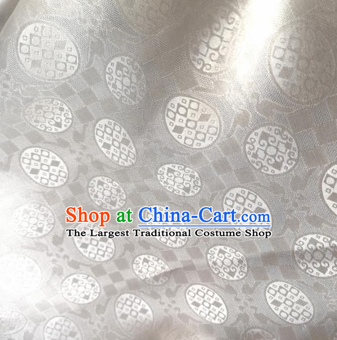 Traditional Chinese Royal Round Pattern Design White Brocade Silk Fabric Asian Satin Material