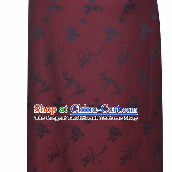 Chinese Traditional Chrysanthemum Orchid Pattern Design Wine Red Satin Brocade Fabric Asian Silk Material
