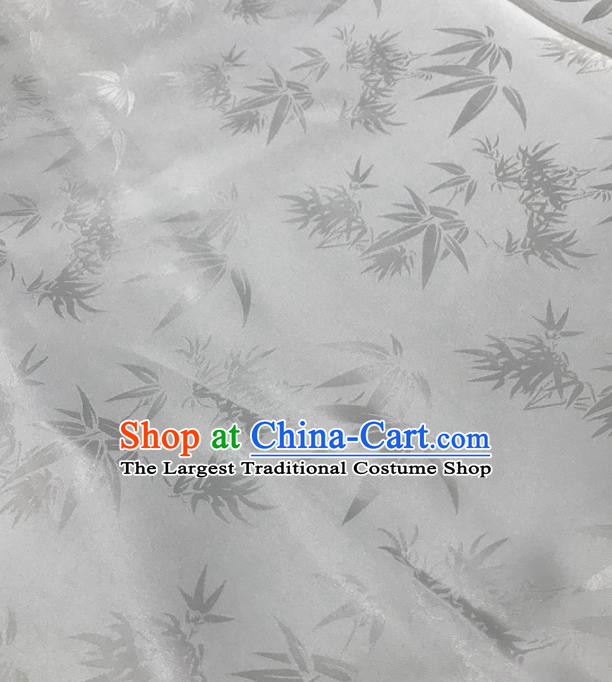 Traditional Chinese Royal Bamboo Leaf Pattern Design White Brocade Silk Fabric Asian Satin Material
