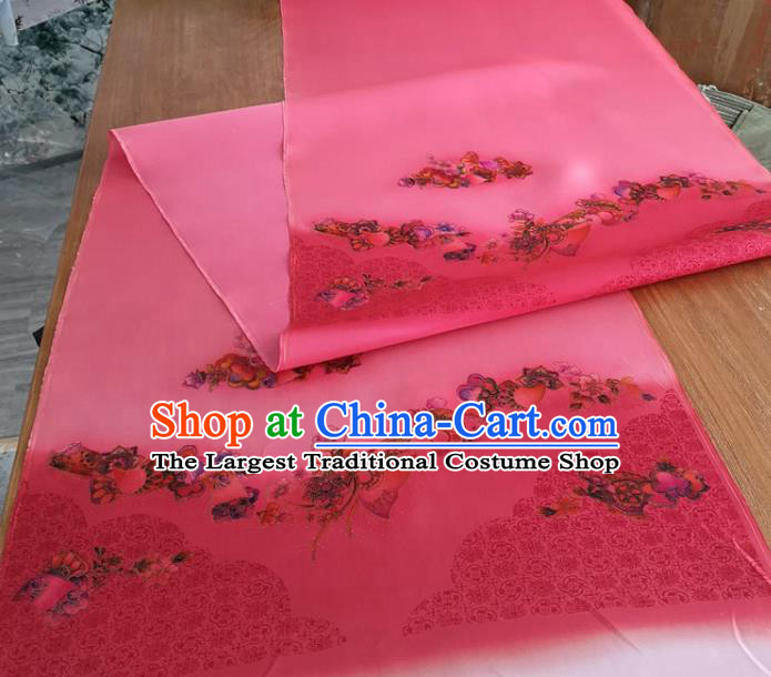 Chinese Traditional Butterfly Pattern Design Rosy Silk Fabric Brocade Asian Satin Material
