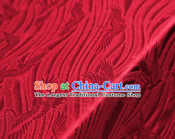 Chinese Traditional Flow Cranes Pattern Design Red Satin Brocade Fabric Asian Silk Material