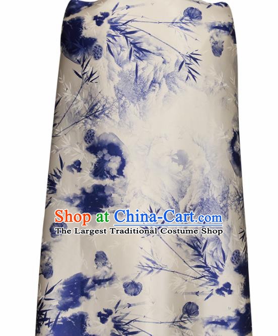 Chinese Traditional Lotus Pattern Design Wedding White Satin Brocade Fabric Asian Silk Material
