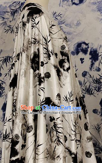 Chinese Traditional Bamboo Leaf Pattern Design Wedding White Satin Brocade Fabric Asian Silk Material