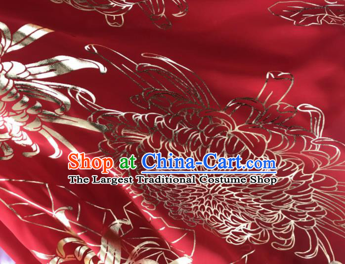 Chinese Traditional Chrysanthemum Pattern Design Red Chiffon Hanfu Brocade Fabric Asian Silk Material