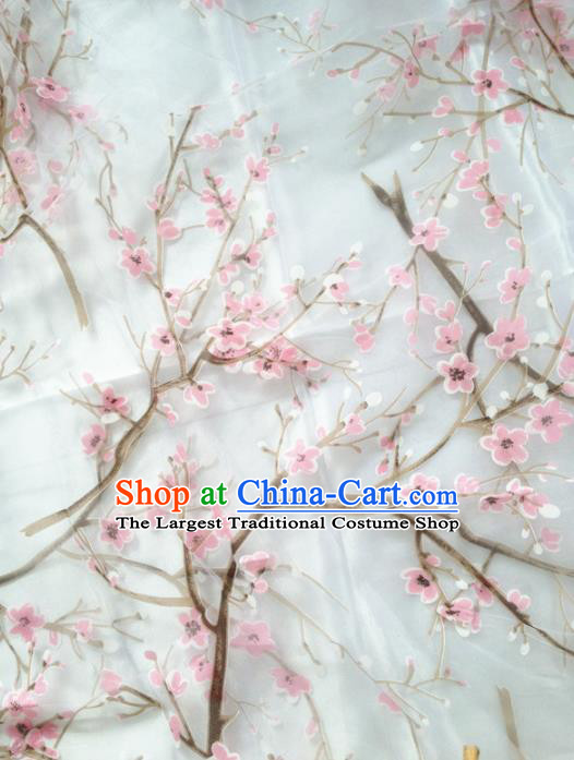 Chinese Traditional Pink Plum Pattern Design Veil Satin Hanfu Brocade Fabric Asian Silk Material
