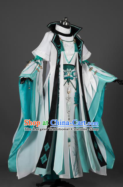 Chinese Ancient Cosplay Female General Heroine Green Dress Traditional Hanfu Swordsman Costume for Women