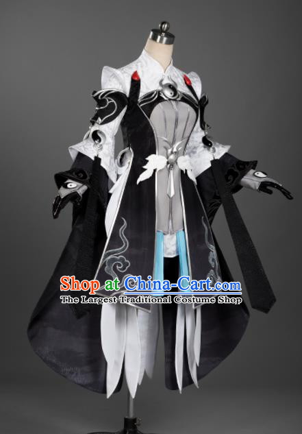 Chinese Ancient Cosplay Taoist Nun Female Knight Black Dress Traditional Hanfu Princess Swordsman Costume for Women